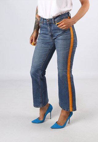 KICK FLARE SIDE STRIPE REWORKED JEANS FLARED UK 10 (G31B)