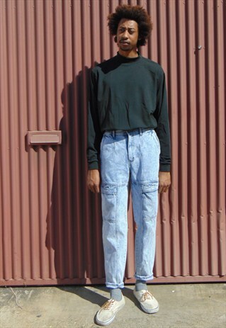 80S 90S CLASSIC WORKWEAR ACID WASH CARGO JEANS 32