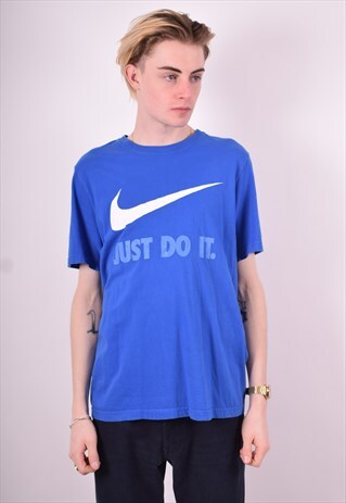 NIKE MENS VINTAGE T-SHIRT TOP MEDIUM BLUE 90'S