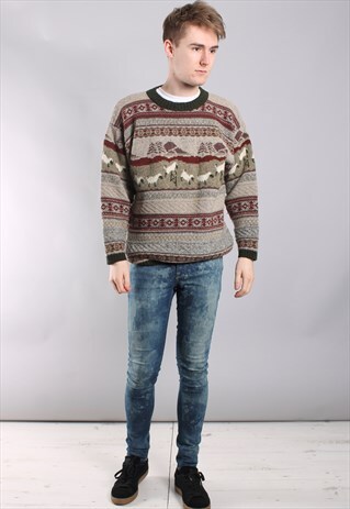 VINTAGE SHEEP PATTERN GRANDAD JUMPER
