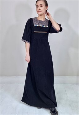 Vintage 70's Black Floral Patch Maxi Dress