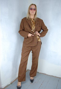 Vintage y2k suit tartan glam funky blazer set orange brown 