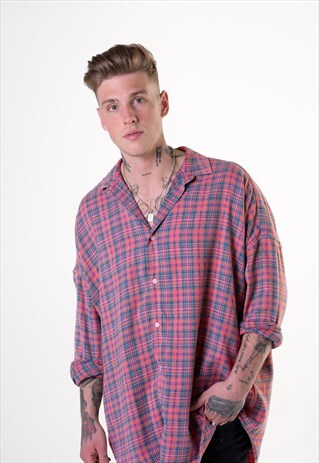 54 FLORAL FLANNEL CHECKED WASHED OVER SHIRT - RED/BLUE
