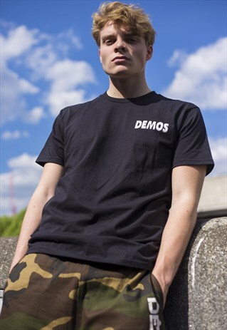 DEMOS BLACK STOP FOLLOWING ME COTTON T-SHIRT TEE