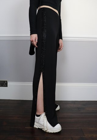 90S Y2K WIDE LEG HIGH WAISTED BLACK TROUSERS SIDE SLIT