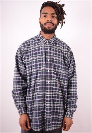 TOMMY HILFIGER MENS VINTAGE SHIRT XL BLUE CHECK 90S