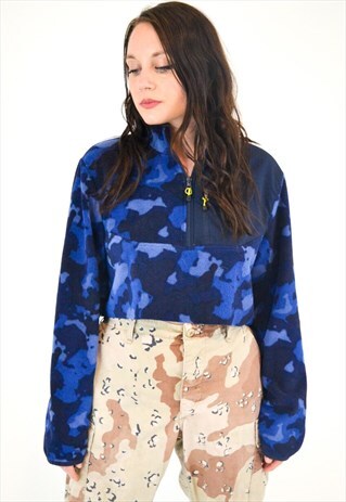 90S VINTAGE STARTER CROP TOP CAMO FLEECE PULLOVER