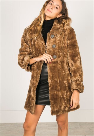 VINTAGE 80S FAUX FUR COAT / R0111
