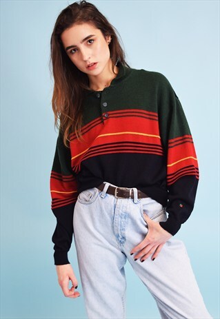 90'S RETRO STRIPED OVERSIZED KNITTED DADS JUMPER TOP