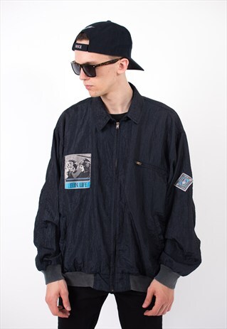 VINTAGE 90S BLACK SHELL BOMBER JACKET