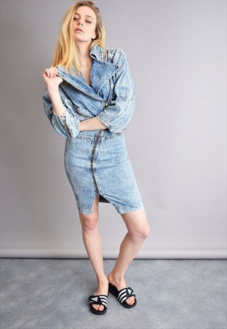 90'S RETRO STONEWASH DENIM MIDI MOM DRESS