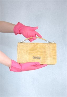 Vintage 90's Snake Leather Style Yellow Casual Clutch Bag