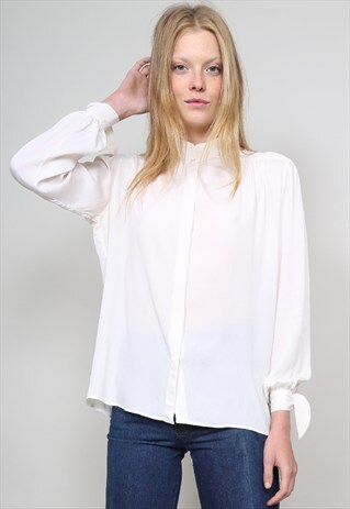 VINTAGE 80'S TIE SLEEVE DETAIL CREAM BLOUSE