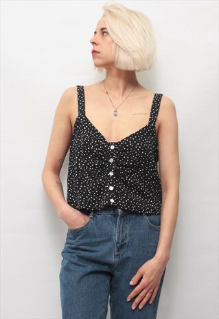 VINTAGE 90' AMAZING CUTE POLKA DOT BLACK TOP