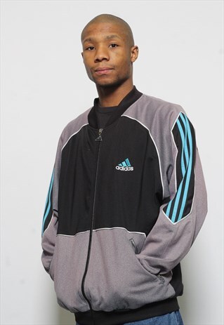 VINTAGE ADIDAS TRACK TOP JACKET BLACK GREY