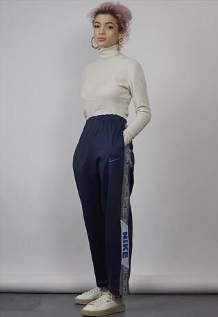 VINTAGE 80'S NIKE LOGO TAPE NAVY BLUE JOGGERS