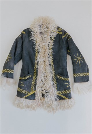 Vintage 70s Boho Afghan Penny Lane Suede Embroidered Jacket