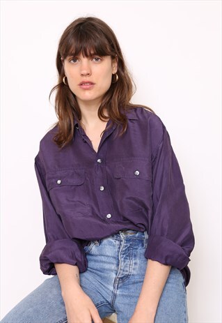VINTAGE 90S PURPLE SILK OVERSIZED BLOUSE SHIRT