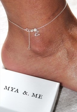 E Initial Anklet 925 Sterling Silver