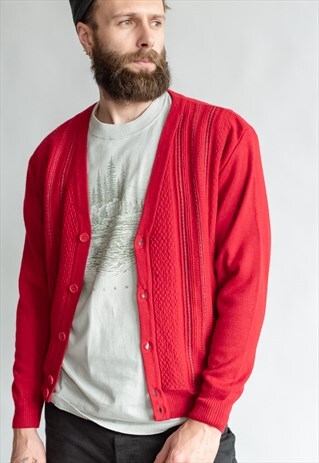 VINTAGE 80S RED BUTTON UP CARDIGAN