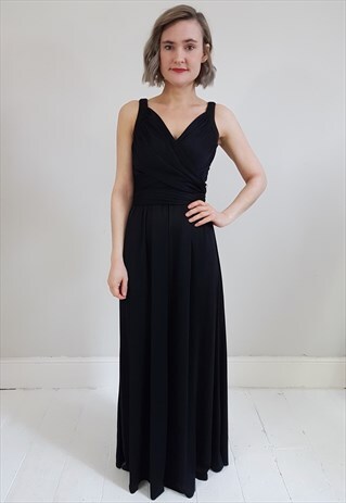 VINTAGE 80'S BLACK MAXI DRESS W/ LONG ADJUSTABLE TIES