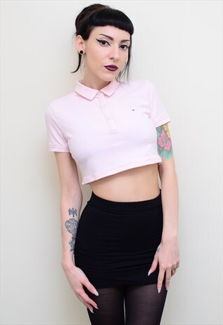 00'S RETRO PALE PINK REWORKED CROPPED TOMMY HILFIGER POLO