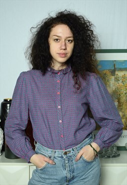 Vintage 70s Milkmaid prairie Boho checked blouse top