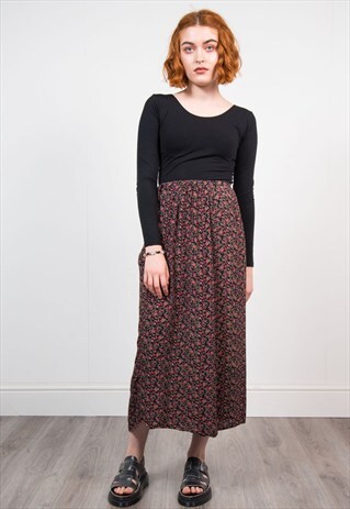 VINTAGE 90'S PINK FLORAL BOHO MIDI SKIRT