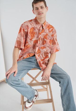 VINTAGE 80S FESTIVAL BOXY FIT SHORT SLEEVE COLORFUL SHIRT L
