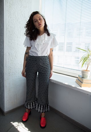VINTAGE 70'S BLACK PATTERNED BOHEMIAN TROUSERS
