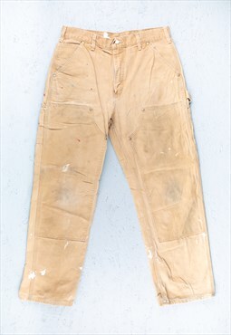 90s Carhartt Beige Sun Faded Carpenter Work Trousers - B2562