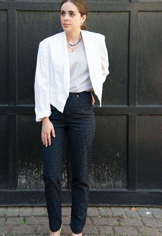 80'S VINTAGE WHITE CROP SHORT BLAZER JACKET