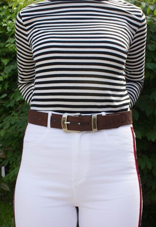 VINTAGED LEATHER BIG BUCKLE BELT UK 4/6/8