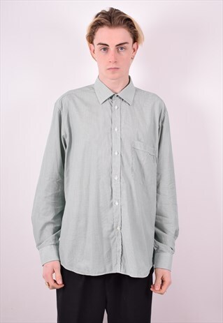 AQUASCUTUM MENS VINTAGE SHIRT XL GREEN STRIPES 90S