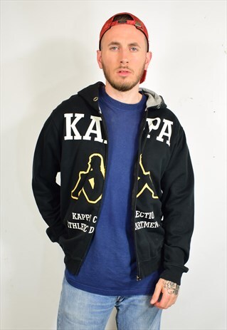 VINTAGE KAPPA BLACK PRINT LOGO HOODED JACKET