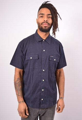 VINTAGE TOMMY HILFIGER SHIRT SHORT SLEEVE NAVY BLUE