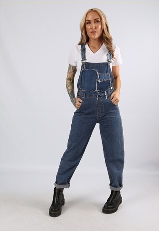 VINTAGE Y2K ZARA DENIM DUNGAREES TAPERED UK 6 8 XS (B4DX)