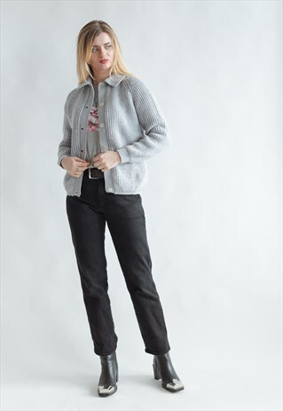VINTAGE 80S MINIMAL CARDIGAN IN GREY