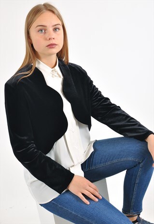 VINTAGE VELVET CROPPED JACKET IN BLACK