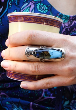 ADJUSTABLE BLUE MORANO GLASS RING