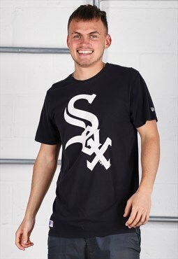 Vintage New Era Sox T-Shirt in Black MLB Lounge Tee Large