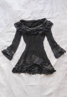 Vintage Dark Grunge Coquette Lace Off shoulder Sweater