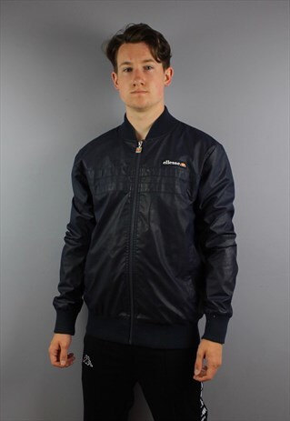 VINTAGE ELLESSE BOMBER JACKET IN NAVY WITH EMBROIDERED LOGO