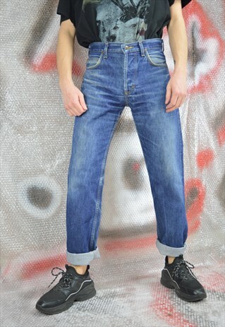 VINTAGE BLUE LEE DENIM STRAIGHT CLASSIC JEANS TROUSERS