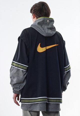 VINTAGE NIKE TRACKSUIT TRACK TOP HOODIE 90S GREY BLACK