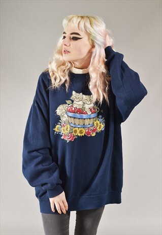 VINTAGE KITTEN SWEATSHIRT NAVY BLUE