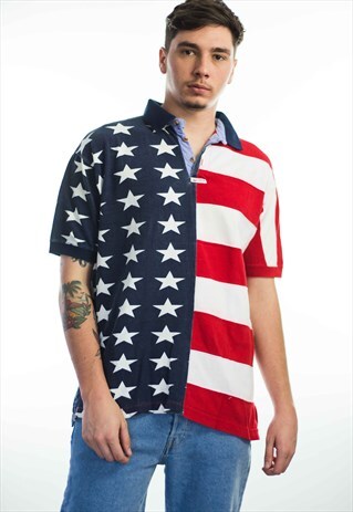 VINTAGE US FLAG COLOR BLOCK SHIRT 90S M 11.9