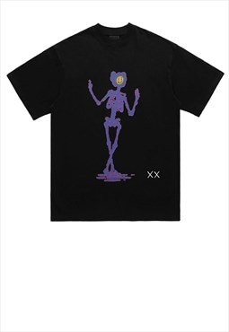Skeleton print t-shirt psychedelic tee grunge emoji top 