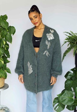 Long Oversized Applique Embroidered Cardigan