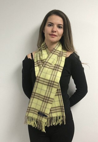 VINTAGE CASHMERE CHECKED SCARF GREEN-S165